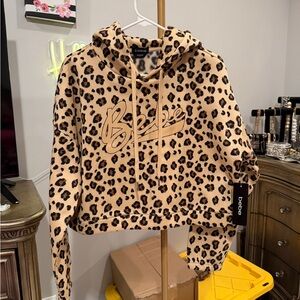Bebe Beige Leopard Print Hoodie